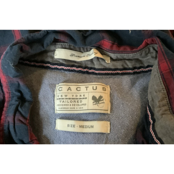 CACTUS Mens Red/Blue Tailored Button Up Plaid Shirt Size M - Picture 5 of 5